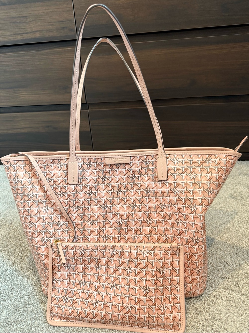 Tory Burch Pink Patterned Tote Bag with Removable Pouch